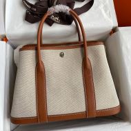 Hermes Garden Party Bag Canvas Palladium Hardware In Brown