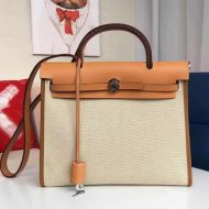 Hermes Herbag Bag Canvas Palladium Hardware In Beige/Brown