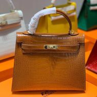 Hermes Kelly Bag Alligator Leather Gold Hardware In Brown