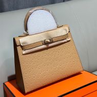 Hermes Kelly Bag Ostrich Leather Gold Hardware In Beige