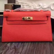 Hermes Kelly Mini Pochette Bag Epsom Leather Gold Hardware In Red