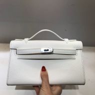 Hermes Kelly Mini Pochette Bag Epsom Leather Palladium Hardware In White