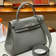 Hermes Kelly Bag Togo Leather Palladium Hardware In Marble