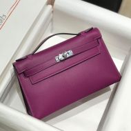 Hermes Kelly Pochette Swift Leather Palladium Hardware In Purple