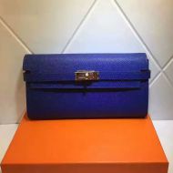 Hermes Kelly Wallet Epsom Leather Gold Hardware In Blue