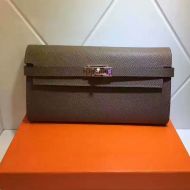 Hermes Kelly Wallet Epsom Leather Gold Hardware In Grey