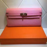 Hermes Kelly Wallet Epsom Leather Gold Hardware In Pink