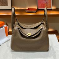 Hermes Lindy Bag Clemence Leather Gold Hardware In Grey