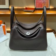 Hermes Lindy Bag Clemence Leather Palladium Hardware In Coffee