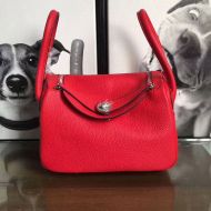 Hermes Lindy Bag Clemence Leather Palladium Hardware In Red