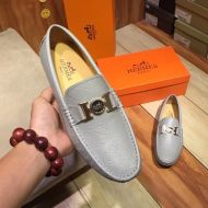 Hermes Loafers Men Togo Leather In Grey