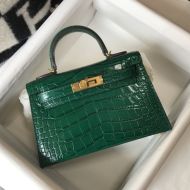 Hermes Kelly II Mini Bag Alligator Leather Gold Hardware In Green