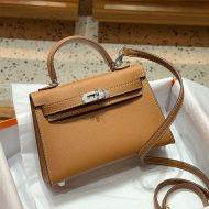 Hermes Mini Kelly II Bag Epsom Leather Palladium Hardware In Brown