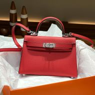 Hermes Mini Kelly II Bag Epsom Leather Palladium Hardware In Red