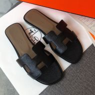 Hermes Oran Slides Women Grain Calfskin In Black