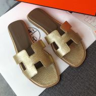 Hermes Oran Slides Women Grain Calfskin In Gold