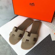 Hermes Oran Slides Women Grain Calfskin In Khaki