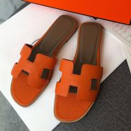 Hermes Oran Slides Women Grain Calfskin In Orange