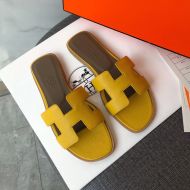 Hermes Oran Slides Women Grain Calfskin In Yellow