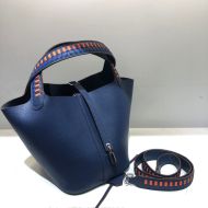 Hermes Picotin Lock Bag Tressage Epsom Leather Palladium Hardware In Navy Blue