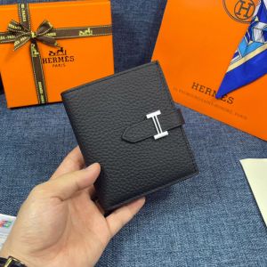 Hermes Bearn Compact Wallet Togo Leather Palladium Hardware In Black