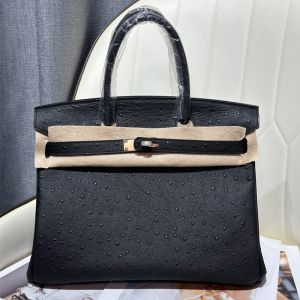 Hermes Birkin Bag Ostrich Leather Gold Hardware In Black