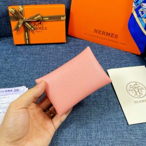 Hermes Calvi Card Holder Epsom Leather Gold Hardware In Pink