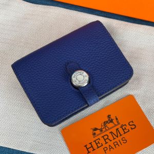 Hermes Dogon Card Holder Togo Leather Palladium Hardware In Blue