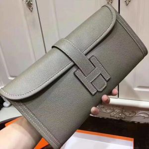 Hermes Jige Elan Clutch Epsom Leather In Grey