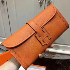 Hermes Jige Elan Clutch Epsom Leather In Orange