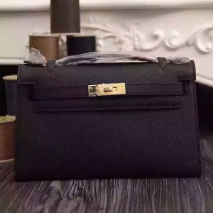 Hermes Kelly Mini Pochette Bag Epsom Leather Gold Hardware In Black