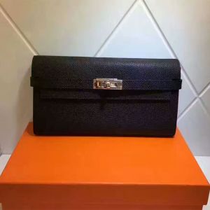 Hermes Kelly Wallet Epsom Leather Gold Hardware In Black