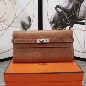 Hermes Kelly Wallet Epsom Leather Palladium Hardware In Brown