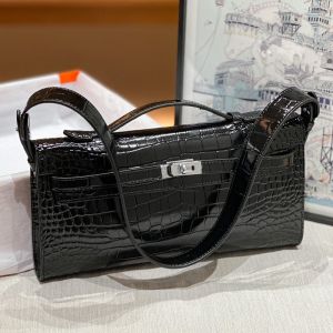 Hermes Kelly Cut Clutch Alligator Leather Palladium Hardware In Black