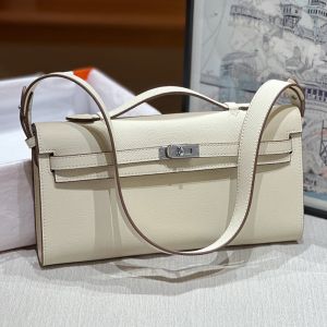 Hermes Kelly Cut Clutch Epsom Leather Palladium Hardware In White