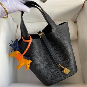 Hermes Picotin Lock Bag Clemence Leather Gold/Palladium Hardware In Black