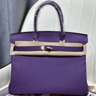 Hermes Birkin Bag Ostrich Leather Gold Hardware In Grey