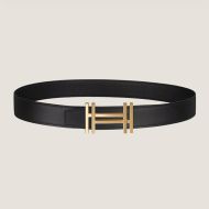 Hermes H Au Carre 32 Reversible Belt Leather In Black