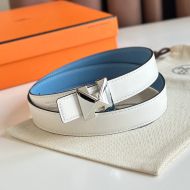 Hermes H Buckle 24 Reversible Belt Leather In White/Blue