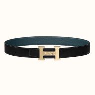 Hermes H Gourmette 38 Reversible Belt Leather In Black/Blue