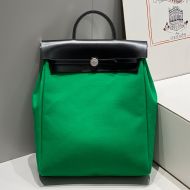 Hermes Herbag A Dos Zip Backpack Canvas Palladium Hardware In Green