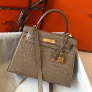 Hermes Kelly Bag Alligator Leather Gold Hardware In Grey