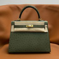 Hermes Kelly Bag Ostrich Leather Gold Hardware In Olive