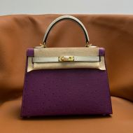 Hermes Kelly Bag Ostrich Leather Gold Hardware In Purple/White