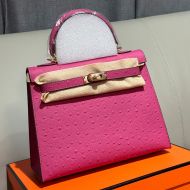 Hermes Kelly Bag Ostrich Leather Gold Hardware In Rose