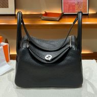 Hermes Lindy Bag Clemence Leather Palladium Hardware In Black