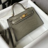 Hermes Mini Kelly II Bag Alligator Leather Gold Hardware In Grey