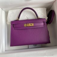 Hermes Mini Kelly II Bag Epsom Leather Gold Hardware In Purple