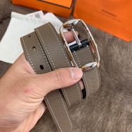 Hermes Pin Belt Epsom Calfskin In Grey/Silver