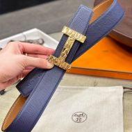 Hermes Quizz H20 Belt Reversible Leather In Blue/Brown